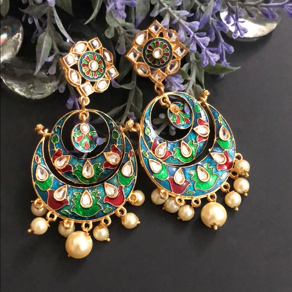 Meenakari Chand Bali earrings